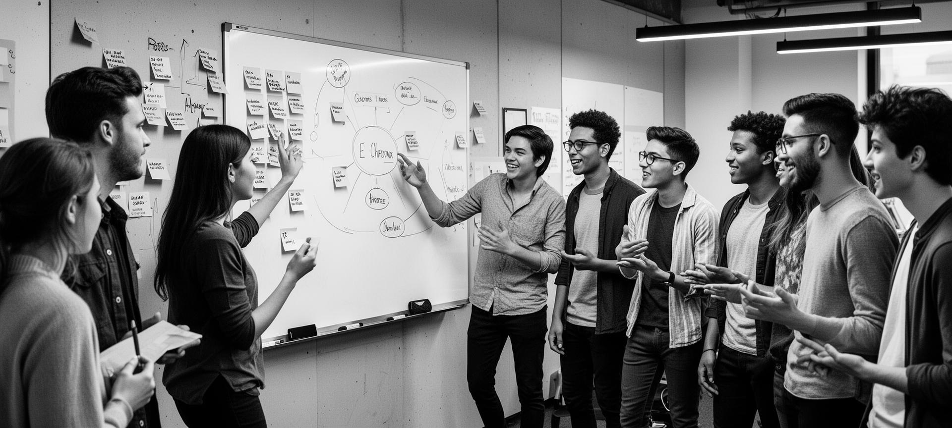 Groupe d'étudiants en brainstorming