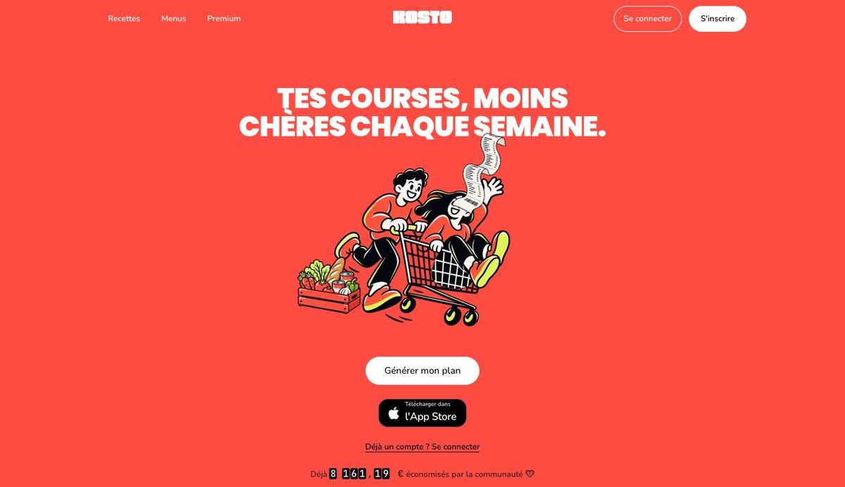 Page d'accueil de Kosto : « Tes courses, moins chères chaque semaine »